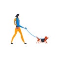 ÃÂ¡artoon icons of basset hound and personal dog-walker. Cute girl with pet outdoors. Vector illustration